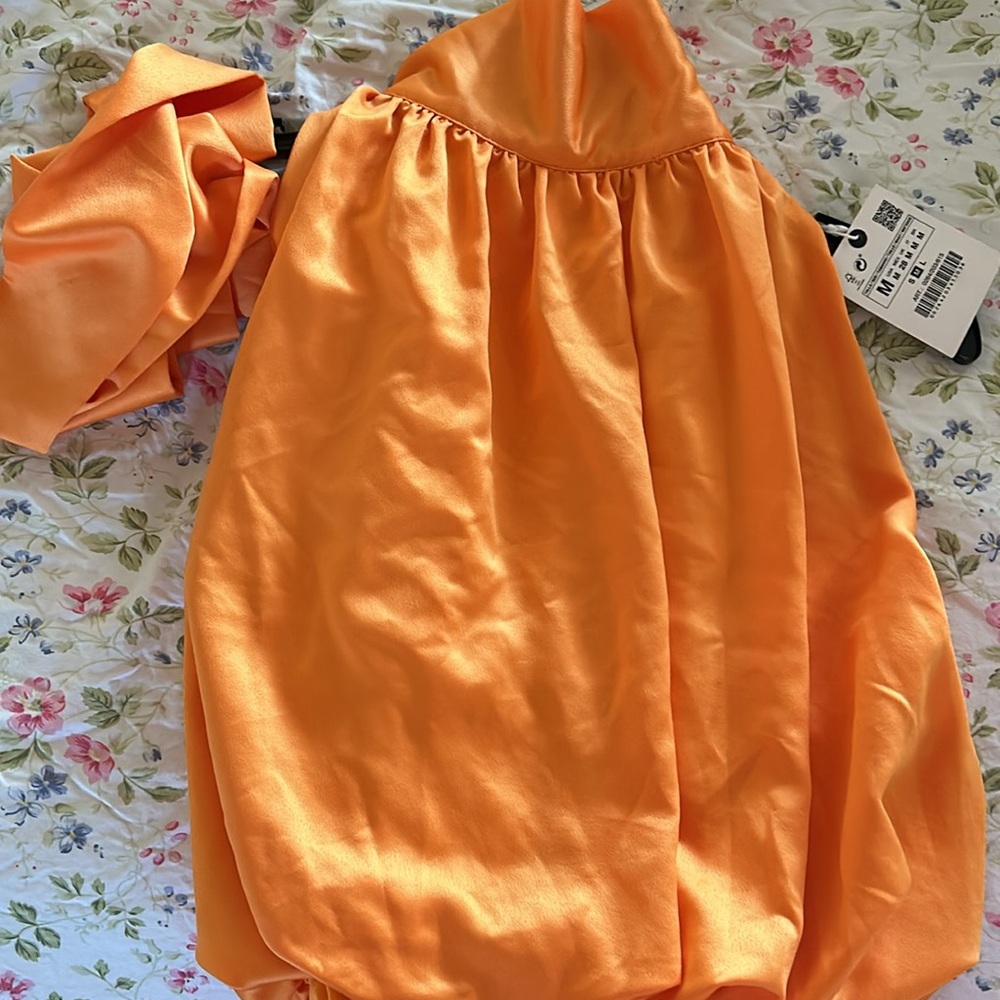 ZARA Orange Satin Halter Tie Neck Wrap Top - Picture 11 of 11